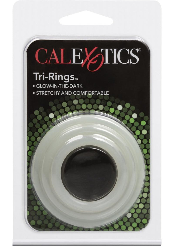 Tri Rings Cock Ring - Glow In The Dark/White - 3 Piece Set/Set