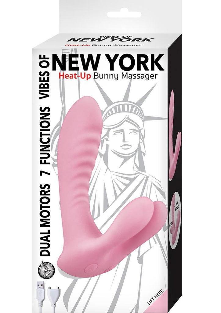 Vibes Of New York Heat Up Bunny Rechargeable Silicone Warming Rabbit Vibrator - Pink