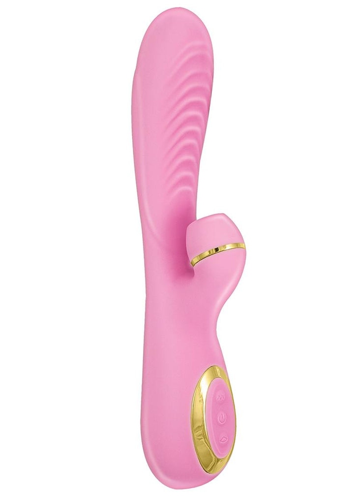 Vibes Of New York Ribbed Suction Rechargeable Silicone Vibrator - Pink